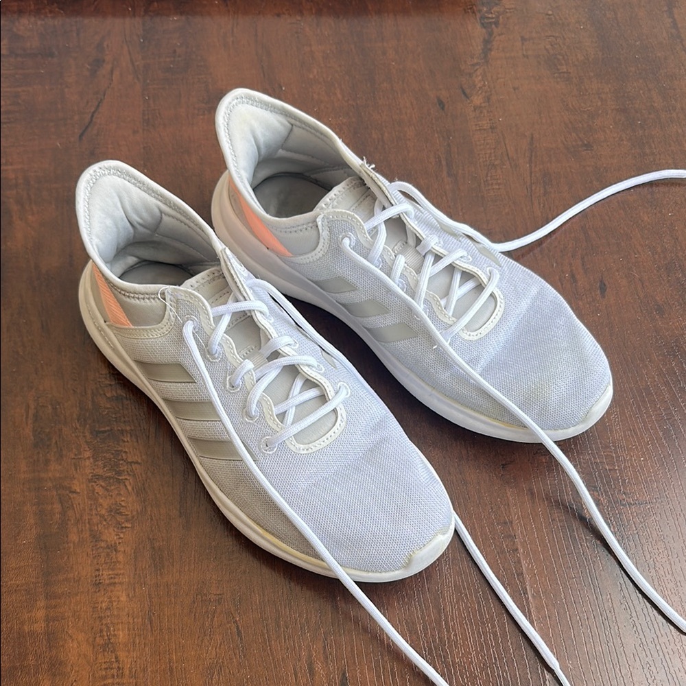 Adidas Woman’s White and Coral Sneakers Lightweight Casual